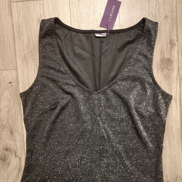 Lascana Ribbed Glitter V-neck Sleeveless Dress Black Size 8 - Picture 4 of 7